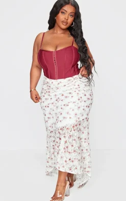 Plus Pink Floral Printed Lace Frill Hem Maxi Skirt