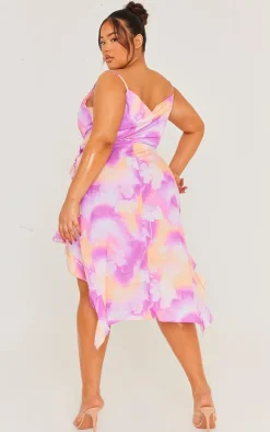 Plus Pink Floral Ruffle Detail Midi Dress