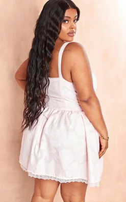 Plus Pink Jacquard Ruched Cup Detail Shift Dress