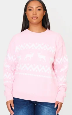 Plus Pink Oversized Fairisle Panel Christmas Sweater