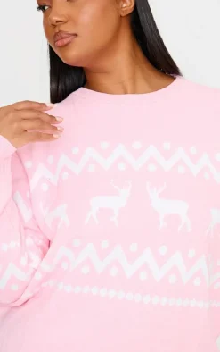 Plus Pink Oversized Fairisle Panel Christmas Sweater