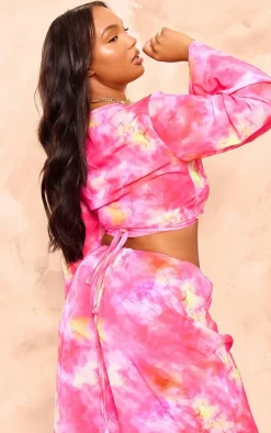 Plus Pink Printed Mesh Wrap Front Beach Top