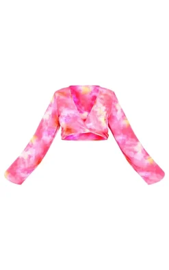 Plus Pink Printed Mesh Wrap Front Beach Top