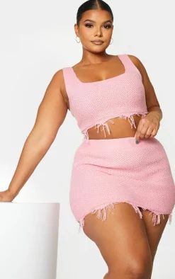 Plus Pink Raw Hem Knit Crop Top