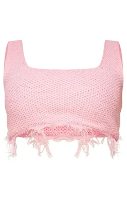 Plus Pink Raw Hem Knit Crop Top
