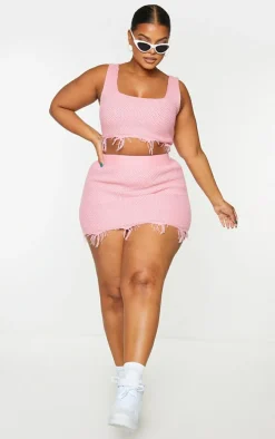 Plus Pink Raw Hem Knit Skirt