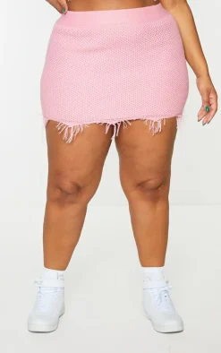 Plus Pink Raw Hem Knit Skirt