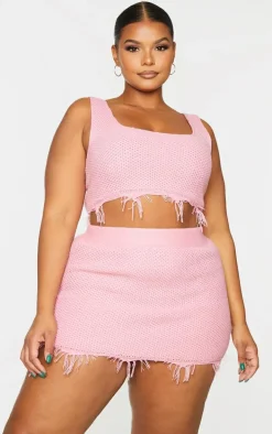 Plus Pink Raw Hem Knit Skirt