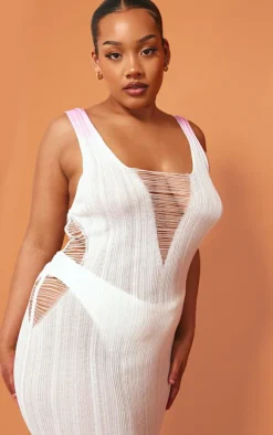 Plus Pink Sheer Ombre Ladder Knit Detail Maxi Dress