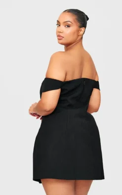 Plus Premium Black Wired Bardot Shift Dress