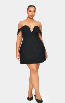 Plus Premium Black Wired Bardot Shift Dress