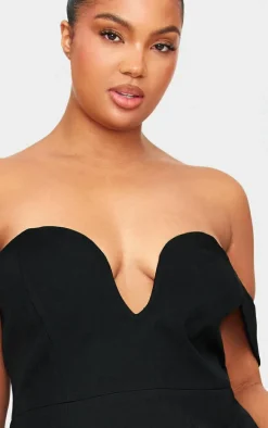 Plus Premium Black Wired Bardot Shift Dress