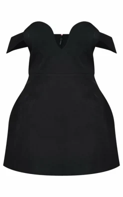 Plus Premium Black Wired Bardot Shift Dress