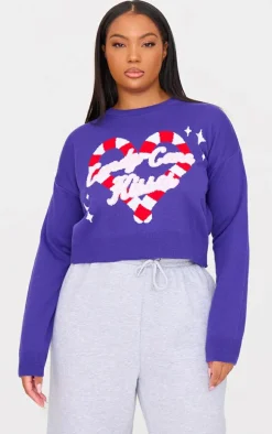 Plus Purple Candy Cane Kisses Cropped Christmas Sweater