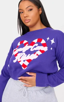 Plus Purple Candy Cane Kisses Cropped Christmas Sweater
