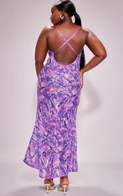 Plus Purple Sequin Floral Cowl Neck Maxi Dress