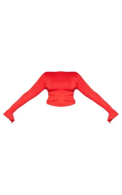Plus Red Bubble Knit Open Back Long Sleeve Top