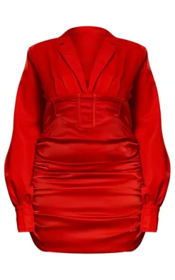 Plus Red Constructed Corset Waist Blazer Dress