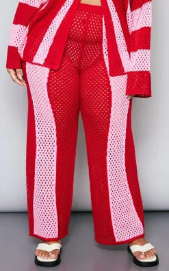 Plus Red Contrast Stripe Knitted Pants