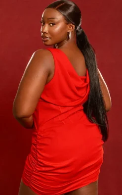Plus Red Corset Detail Draped Mini Dress
