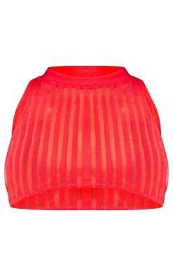 Plus Red Distressed Ladder Detail Knit Top