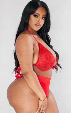 Plus Red High Leg Bikini Bottoms