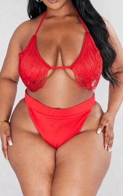Plus Red High Leg Bikini Bottoms