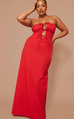 Plus Red Poplin Maxi Skirt