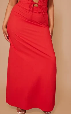 Plus Red Poplin Maxi Skirt