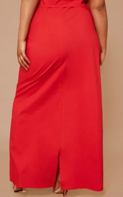 Plus Red Poplin Maxi Skirt