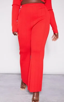 Plus Red Rib Knit Flared Pants