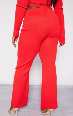 Plus Red Rib Knit Flared Pants