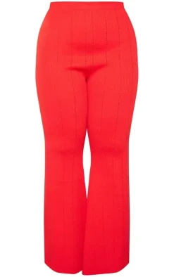 Plus Red Rib Knit Flared Pants