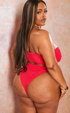 Plus Red Ribbed Bikini Bottoms