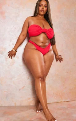 Plus Red Ribbed Bikini Bottoms