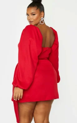 Plus Red Ruched Cut Out Bodycon Dress