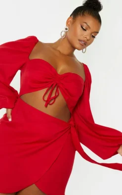 Plus Red Ruched Cut Out Bodycon Dress