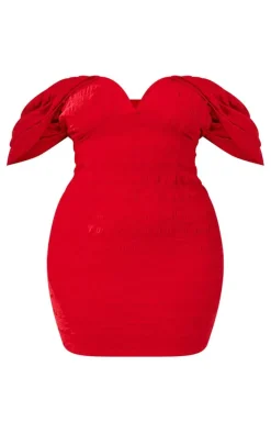 Plus Red Textured V Bar Bodycon Dress