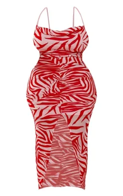 Plus Rose Devore Ruched Cowl Neck Midi Dress