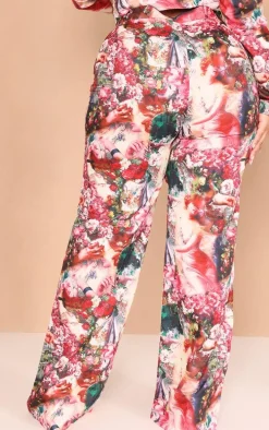 Plus Rose Femme Renaissance Print Wide Leg Pants