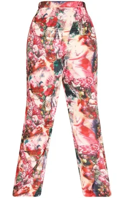 Plus Rose Femme Renaissance Print Wide Leg Pants