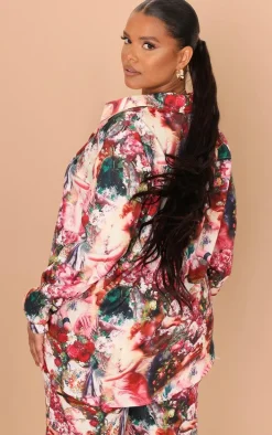 Plus Rose Femme Renaissance Print Oversized Shirt
