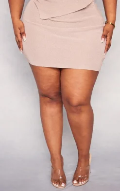 Plus Rose Gold Rib Knit Asymmetric Mini Skirt