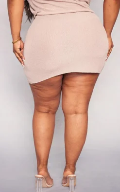 Plus Rose Gold Rib Knit Asymmetric Mini Skirt