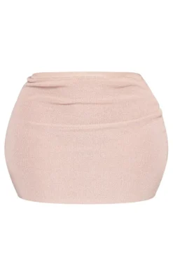 Plus Rose Gold Rib Knit Asymmetric Mini Skirt
