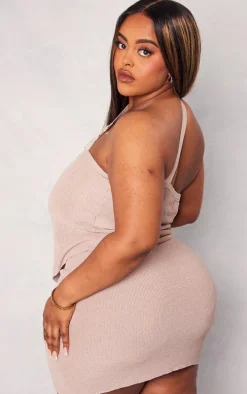 Plus Rose Gold Rib Knit Gold Trim Asymmetric Top