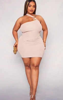 Plus Rose Gold Rib Knit Gold Trim Asymmetric Top