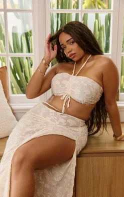 Plus Ruched White Front Crop Top