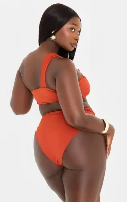 Plus Rust High Leg Knot Detail Bikini Bottoms
