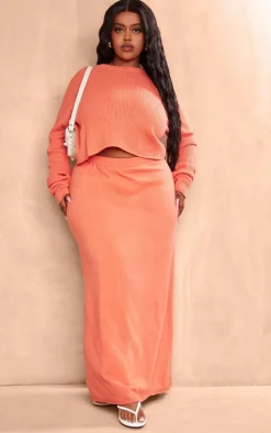 Plus Rust Knitted Tube Midaxi Skirt